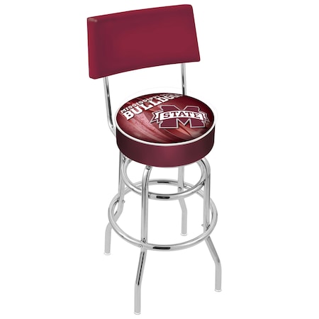 Holland Bar Stool Co 25" Chrome 2-Ring Mississippi State Swivel Bar Stool, Back L7C425MssStU-D2
